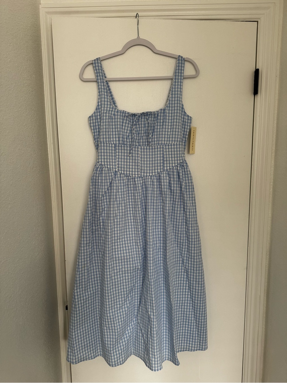 Blue Gingham Lightweight Casual Sundress with Tie Front